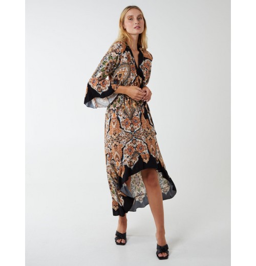 Paisley Wrap Kimono Style Hi Lo Dress