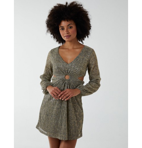 V-Neck Long Sleeve Lurex Dress