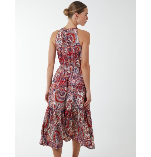 Paisley Halter Neck Keyhole Midi Dress