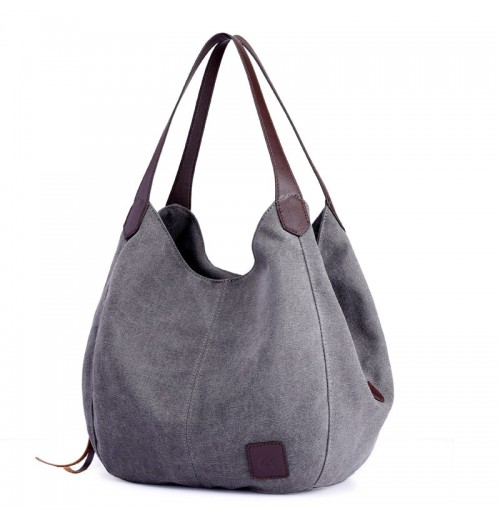 Leather Handle Canvas Tote Bag