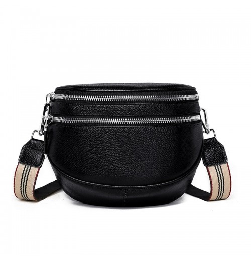 Black Leather Crossbody Fanny Pack