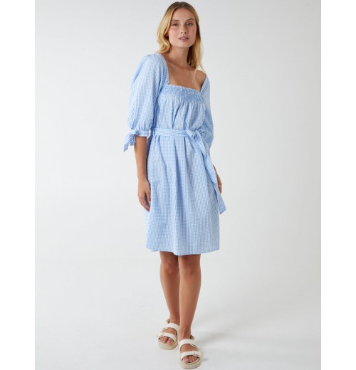 Square Neck Shirred Swing Dress