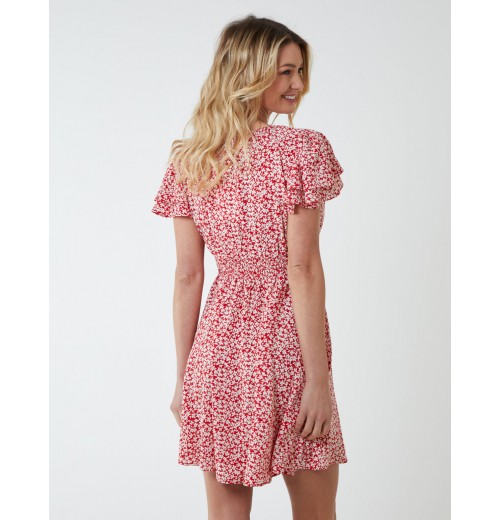 Double Ruffle Empire Shirred Mini Dress