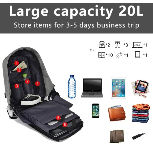 Anti Theft Waterproof Backpack With USB Charging Port