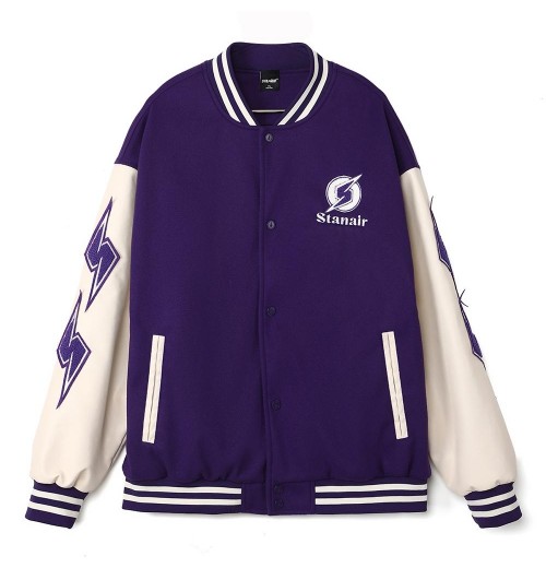 Fashion-forward baseball jacket with versatile fabrics