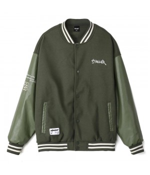 Stylish baseball jacket with dual fabric design