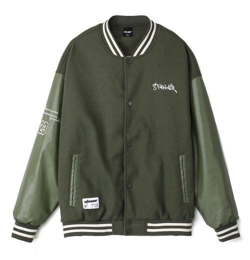 Stylish baseball jacket with dual fabric design